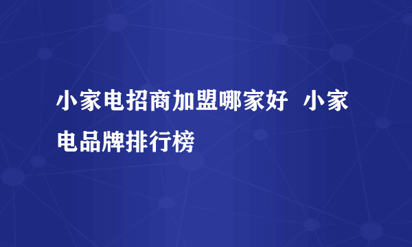 小家电招商加盟哪家好  小家电品牌排行榜