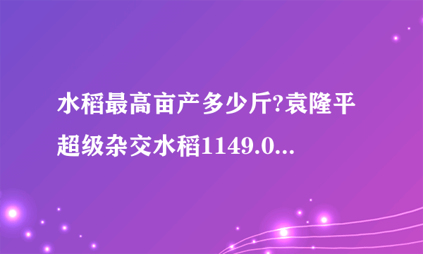 水稻最高亩产多少斤?袁隆平超级杂交水稻1149.02公斤（世界纪录）