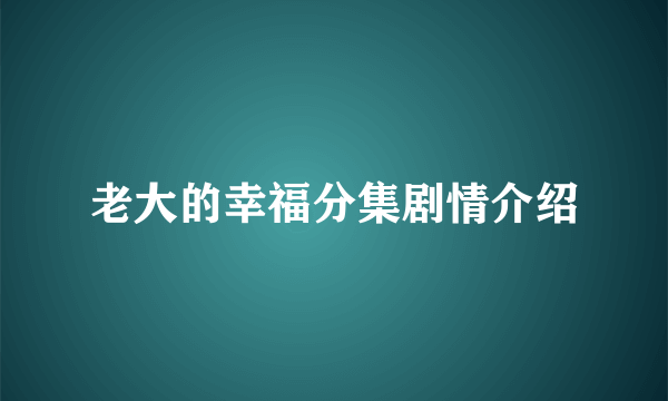 老大的幸福分集剧情介绍