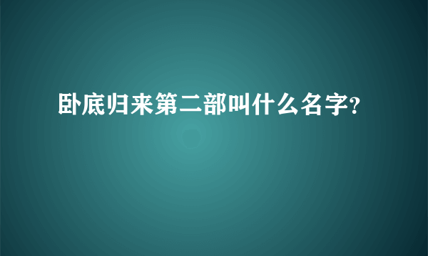 卧底归来第二部叫什么名字？