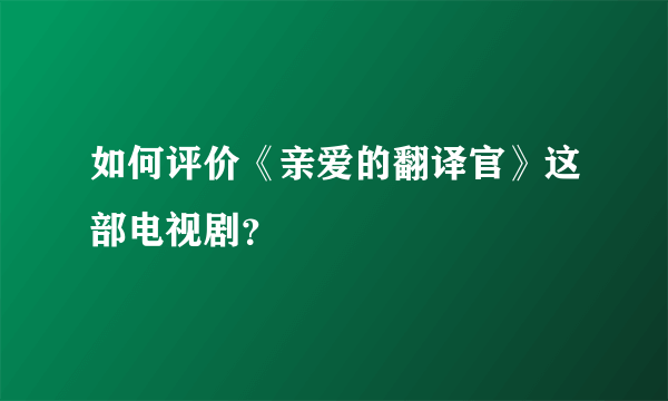 如何评价《亲爱的翻译官》这部电视剧？