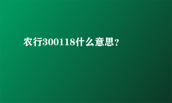 农行300118什么意思？