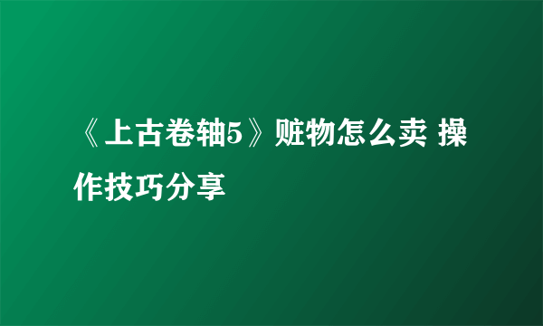 《上古卷轴5》赃物怎么卖 操作技巧分享