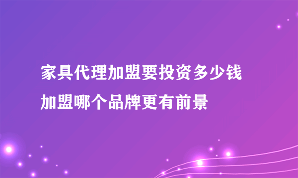 家具代理加盟要投资多少钱 加盟哪个品牌更有前景