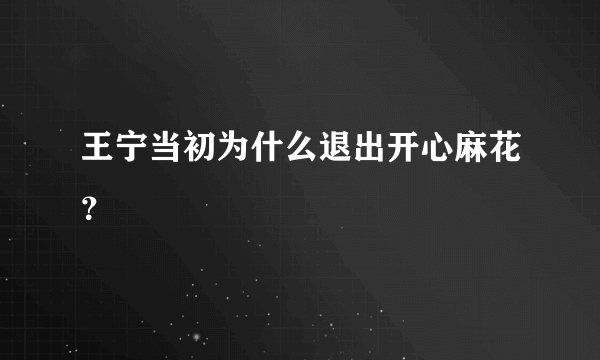 王宁当初为什么退出开心麻花？