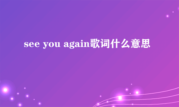 see you again歌词什么意思