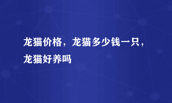 龙猫价格，龙猫多少钱一只，龙猫好养吗