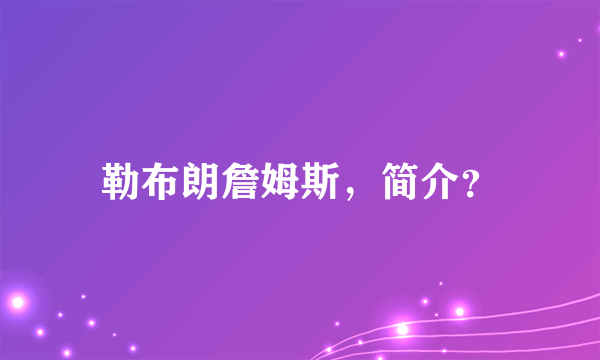 勒布朗詹姆斯，简介？