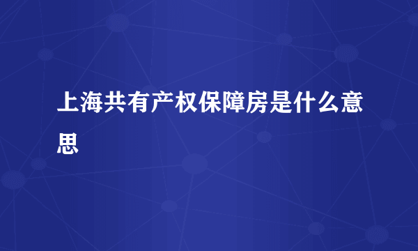 上海共有产权保障房是什么意思