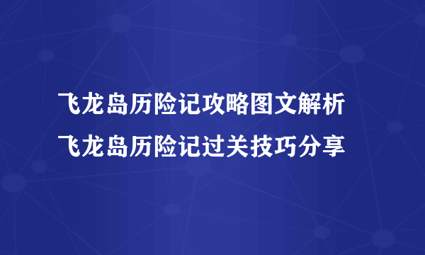 飞龙岛历险记攻略图文解析 飞龙岛历险记过关技巧分享