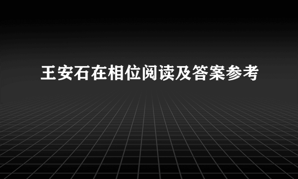 王安石在相位阅读及答案参考