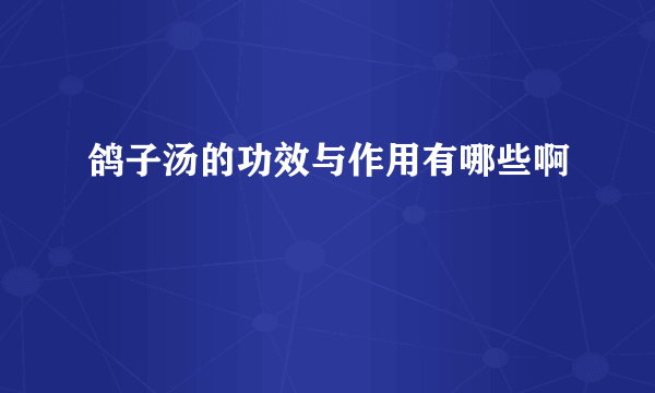 鸽子汤的功效与作用有哪些啊