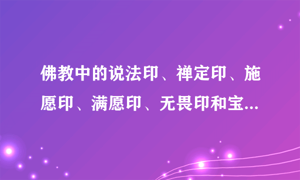 佛教中的说法印、禅定印、施愿印、满愿印、无畏印和宝形印分别是什么意思？