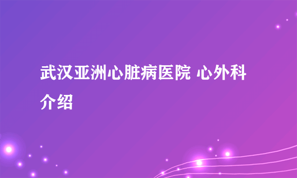 武汉亚洲心脏病医院 心外科介绍