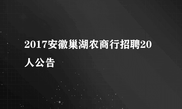 2017安徽巢湖农商行招聘20人公告