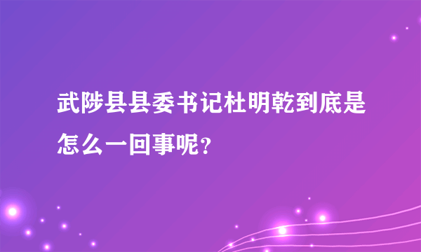 武陟县县委书记杜明乾到底是怎么一回事呢？