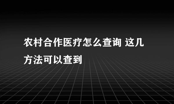 农村合作医疗怎么查询 这几方法可以查到