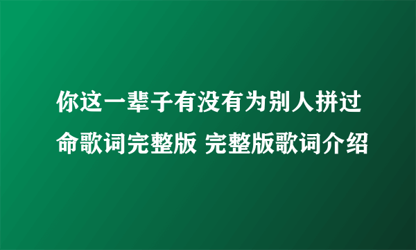 你这一辈子有没有为别人拼过命歌词完整版 完整版歌词介绍