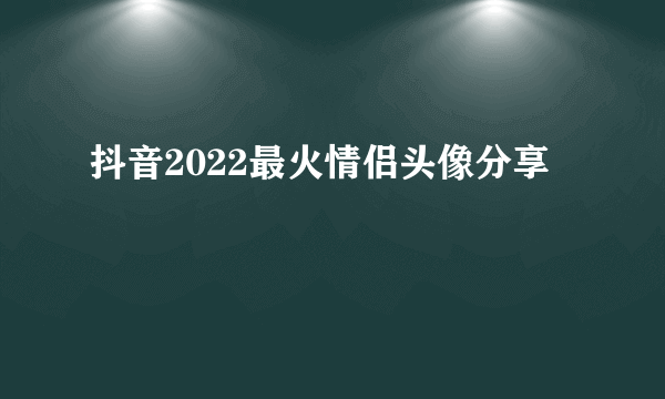 抖音2022最火情侣头像分享