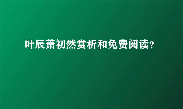 叶辰萧初然赏析和免费阅读？