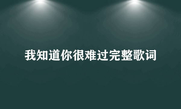 我知道你很难过完整歌词