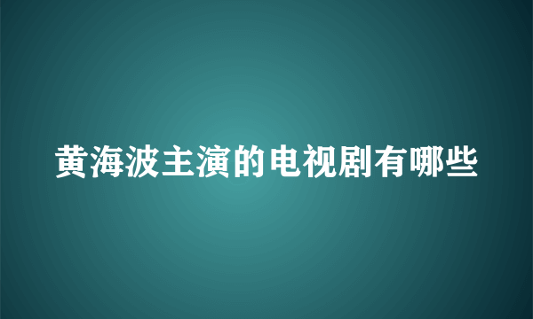 黄海波主演的电视剧有哪些