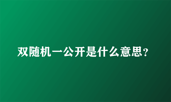 双随机一公开是什么意思？