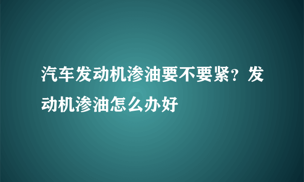 汽车发动机渗油要不要紧？发动机渗油怎么办好