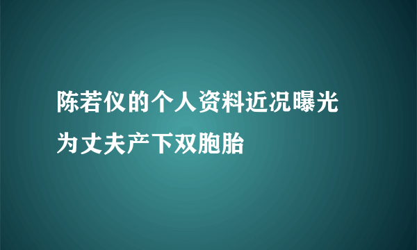 陈若仪的个人资料近况曝光 为丈夫产下双胞胎