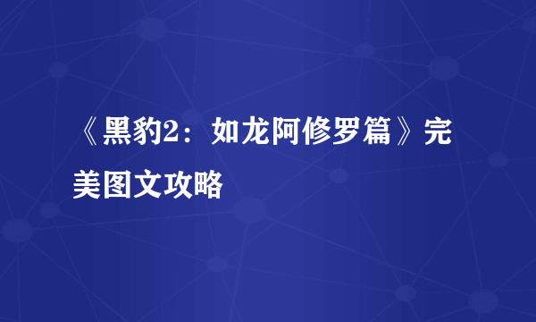 《黑豹2：如龙阿修罗篇》完美图文攻略