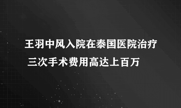 王羽中风入院在泰国医院治疗 三次手术费用高达上百万