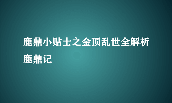 鹿鼎小贴士之金顶乱世全解析鹿鼎记