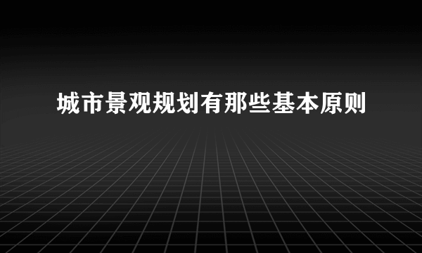 城市景观规划有那些基本原则