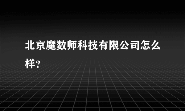 北京魔数师科技有限公司怎么样？