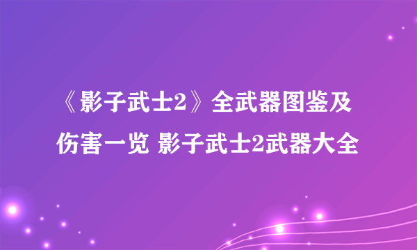 《影子武士2》全武器图鉴及伤害一览 影子武士2武器大全