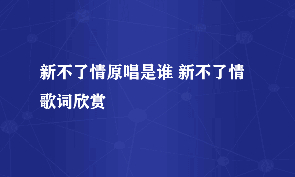 新不了情原唱是谁 新不了情歌词欣赏