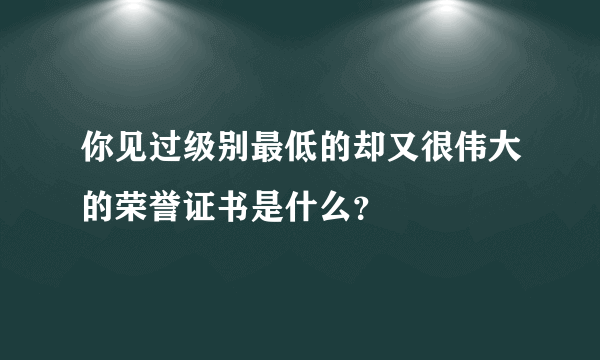 你见过级别最低的却又很伟大的荣誉证书是什么？