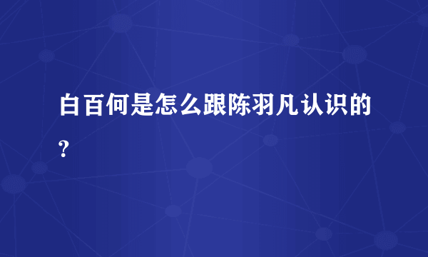 白百何是怎么跟陈羽凡认识的？