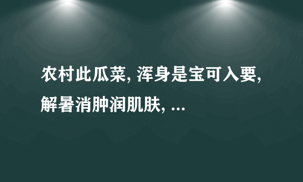 农村此瓜菜, 浑身是宝可入要, 解暑消肿润肌肤, 抗癌还降糖