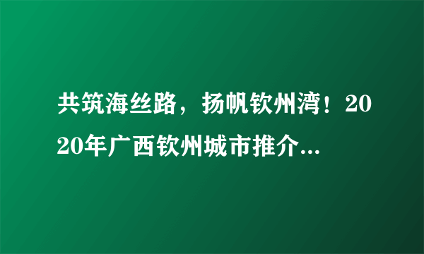 共筑海丝路，扬帆钦州湾！2020年广西钦州城市推介会即将开启