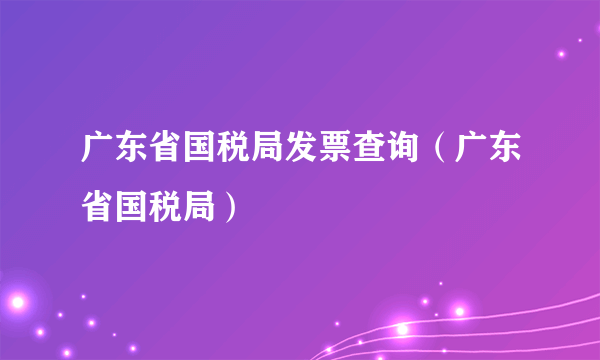 广东省国税局发票查询（广东省国税局）