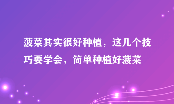 菠菜其实很好种植，这几个技巧要学会，简单种植好菠菜