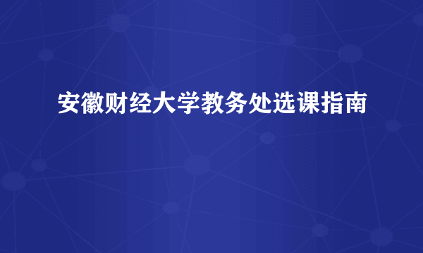 安徽财经大学教务处选课指南