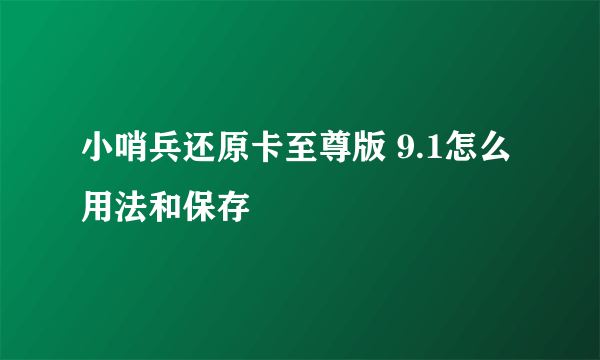 小哨兵还原卡至尊版 9.1怎么用法和保存