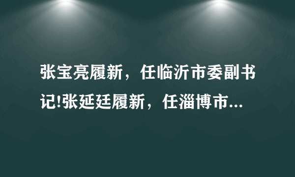 张宝亮履新，任临沂市委副书记!张延廷履新，任淄博市政协党组书记!