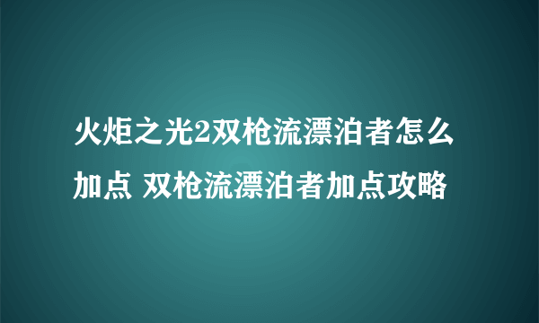 火炬之光2双枪流漂泊者怎么加点 双枪流漂泊者加点攻略