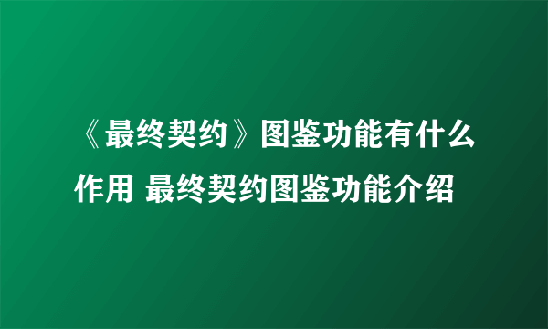 《最终契约》图鉴功能有什么作用 最终契约图鉴功能介绍