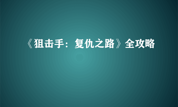 《狙击手：复仇之路》全攻略