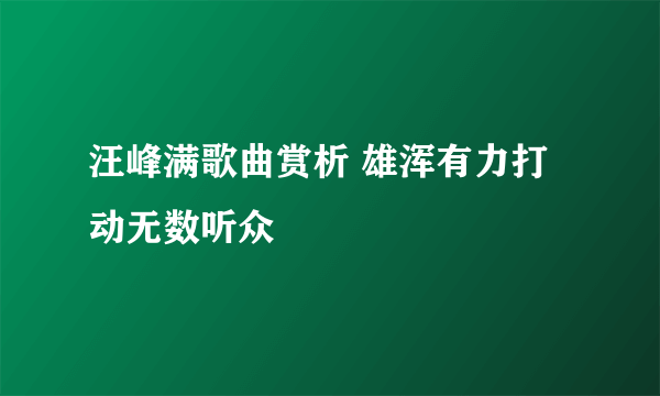 汪峰满歌曲赏析 雄浑有力打动无数听众