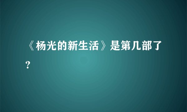 《杨光的新生活》是第几部了？